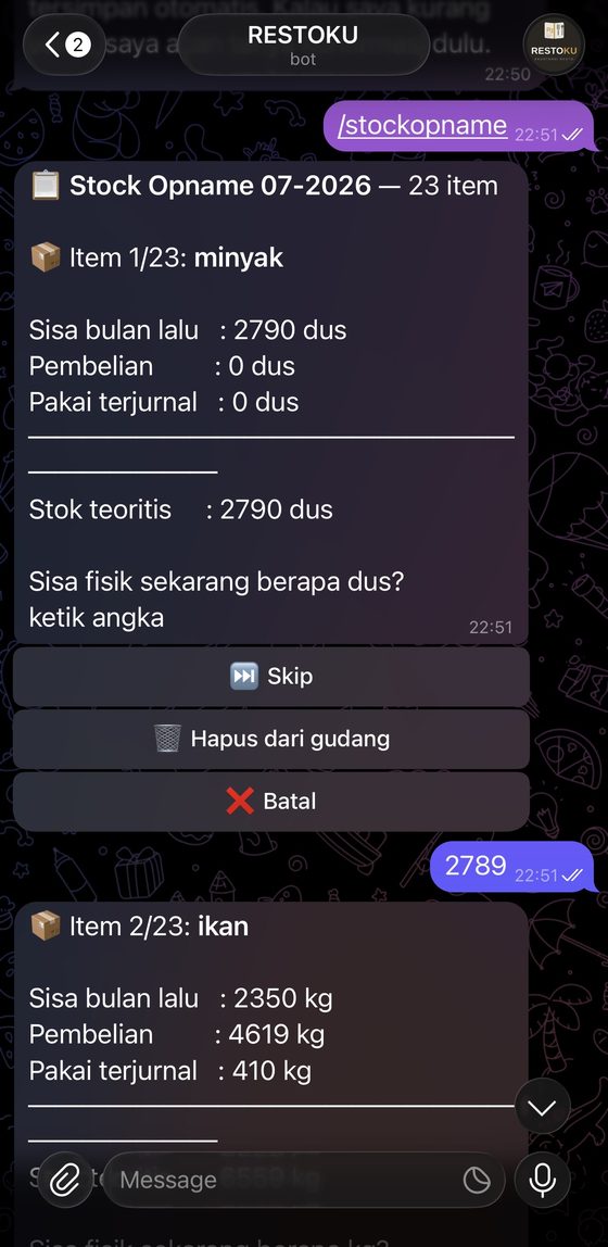 Stock opname bulanan terpandu per item di RESTOKU Gudangku
