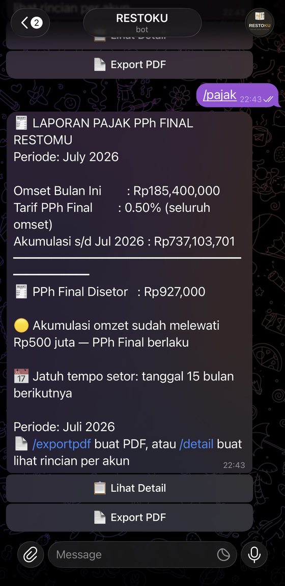 Laporan pajak UMKM otomatis dari asisten pembukuan restoran RESTOKU